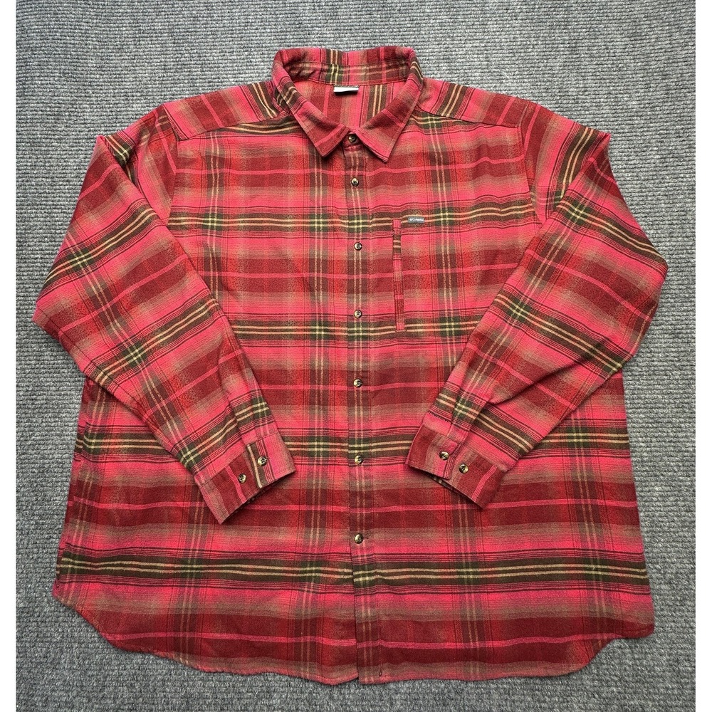 Columbia Shirt‎ Mens 4X Red Plaid Omni Wick Long Sleeve Button Front Outdoor